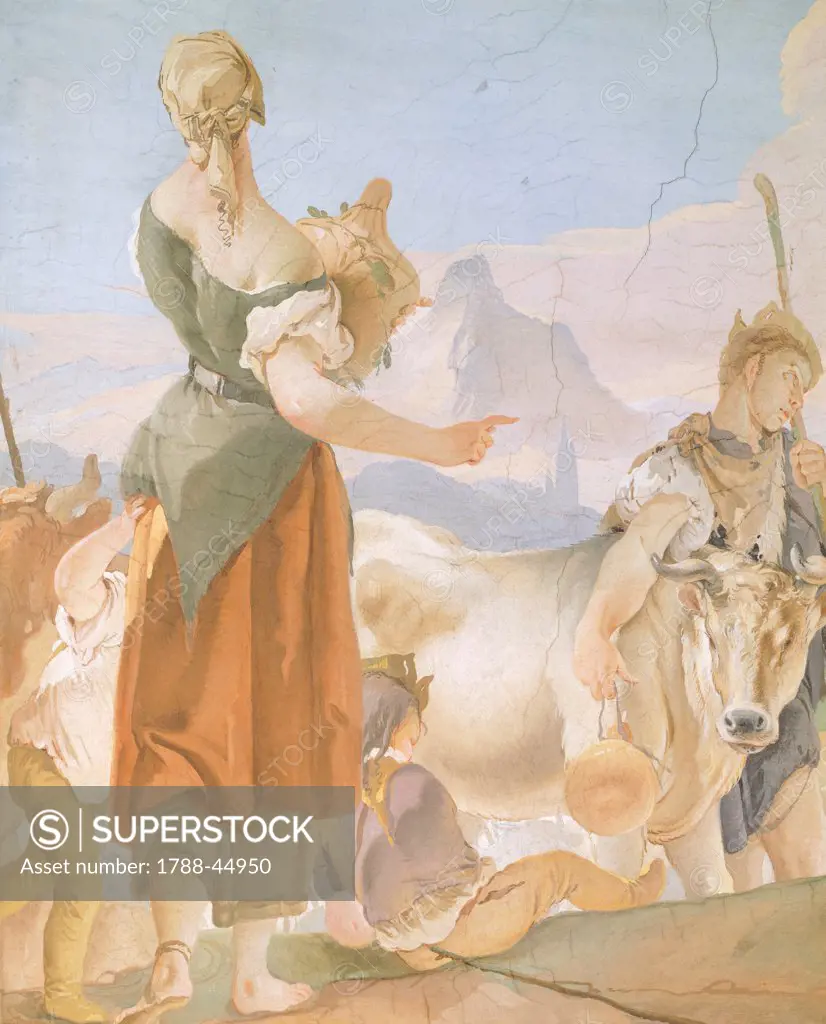 Rachel hiding the idols, by Giambattista Tiepolo (1696-1770), fresco. Detail. Archbishop's Palace in Udine.