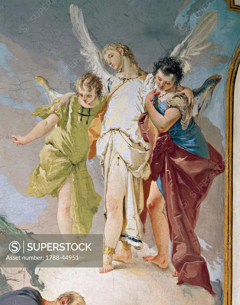 Abraham and the angels, 1726-1739, by Giovanni Battista Tiepolo (1696-1770), fresco. Detail. Patriarchal Palace, Guest Hall, Udine.