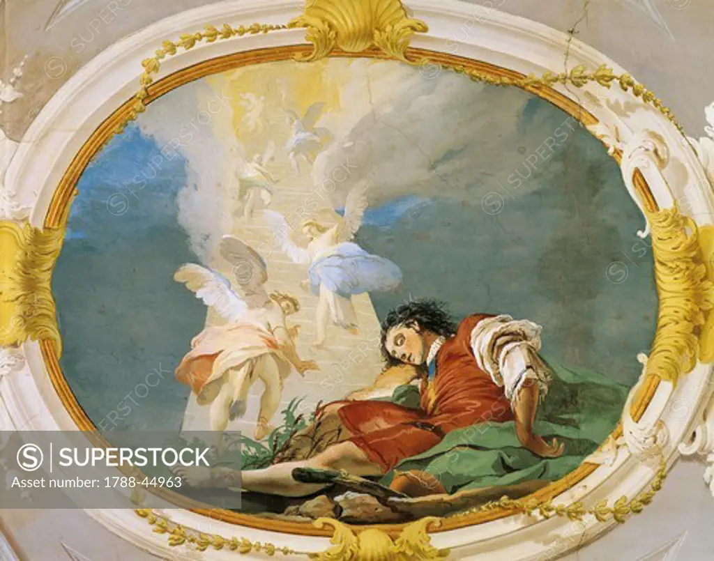 Jacob dreaming, 1726-1739, by Giovanni Battista Tiepolo (1696-1770), fresco. Patriarchal Palace, Guest Hall, Udine.
