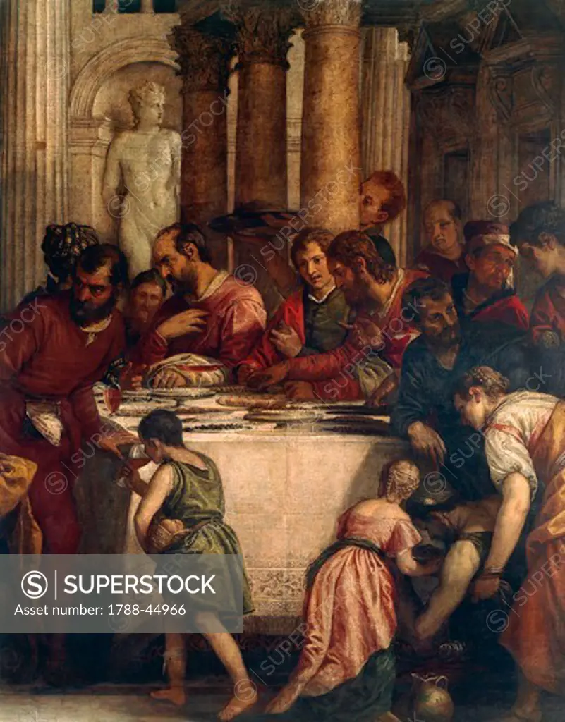 Banquet scene, detail from Dinner at the Pharisee's house or Dinner at Simon's house, 1570, by Paolo Caliari known as Veronese (1528-1588), oil on canvas, 275x710 cm.
