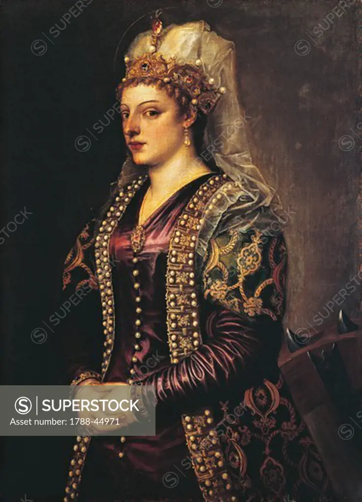 Portrait of Caterina Cornaro, or St Catherine of Alexandria, 1542-1599, by Titian (ca 1490-1576) and his workshop, oil on canvas, 102x72 cm.