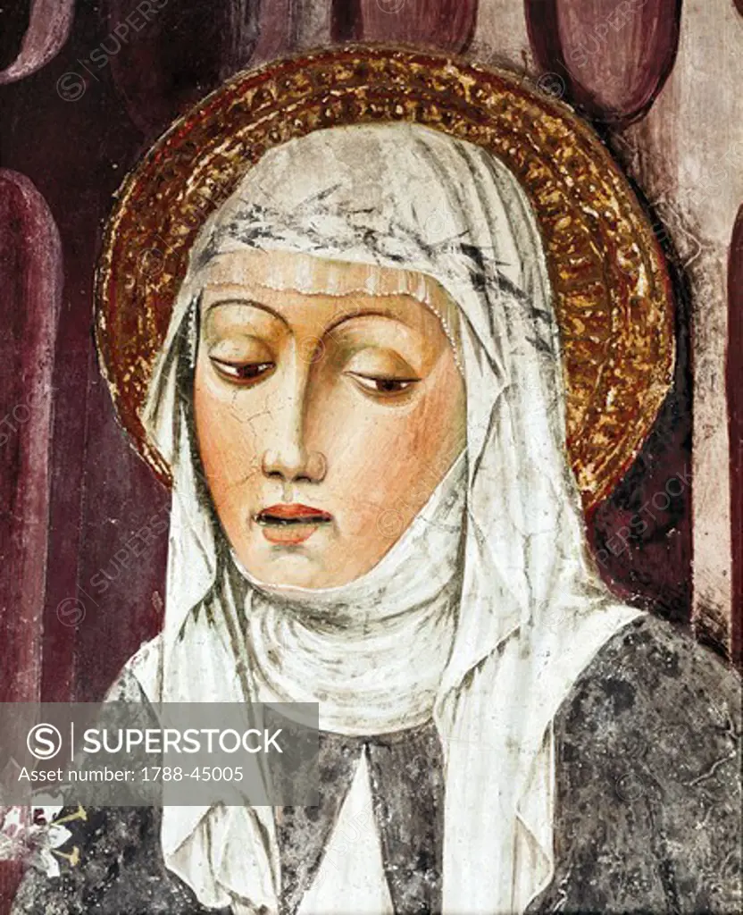 St Catherine of Siena, 13th-15th century, by an unknown artist, fresco. Detail. St Francis Church, Lodi, Italy.
