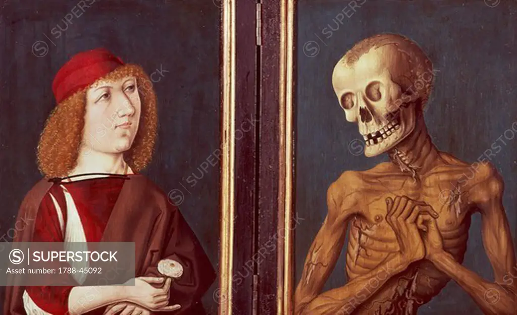 Portrait of Hieronymus Tscheckenburlin with death, 1487, work by the Master of Basel (15th Century), oil on canvas.