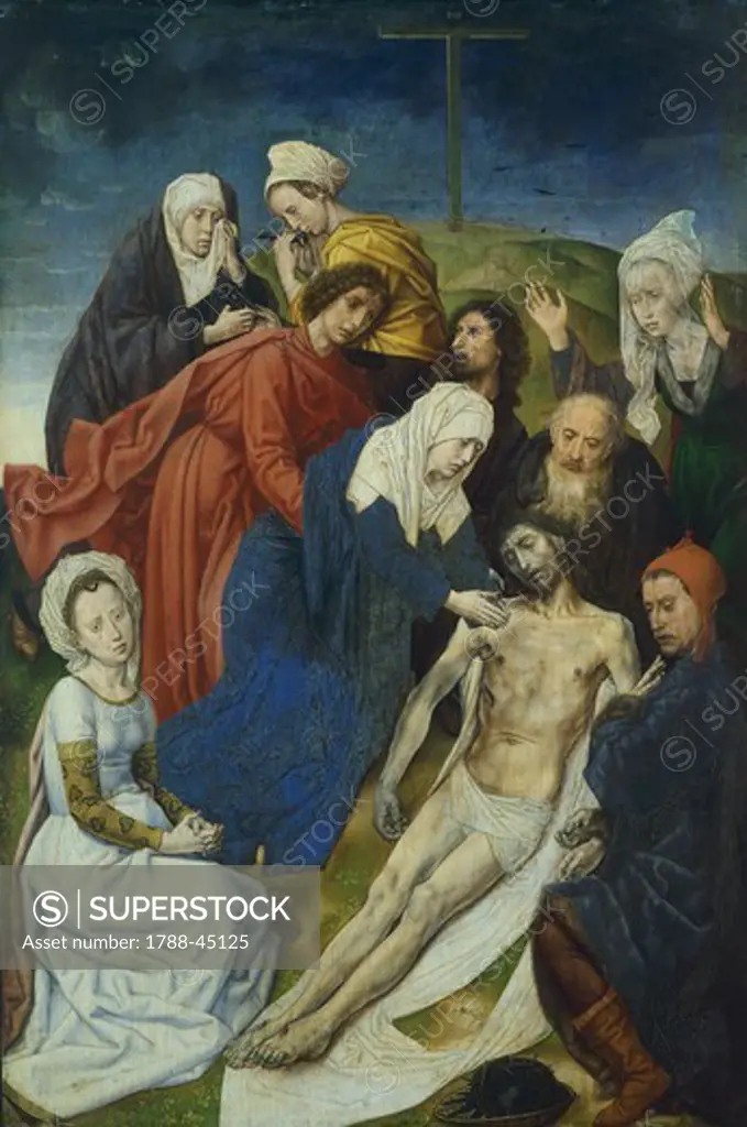 Lamentation of Christ, the right panel of a diptych, by Hugo van der Goes (ca 1440-1482), oil on panel.