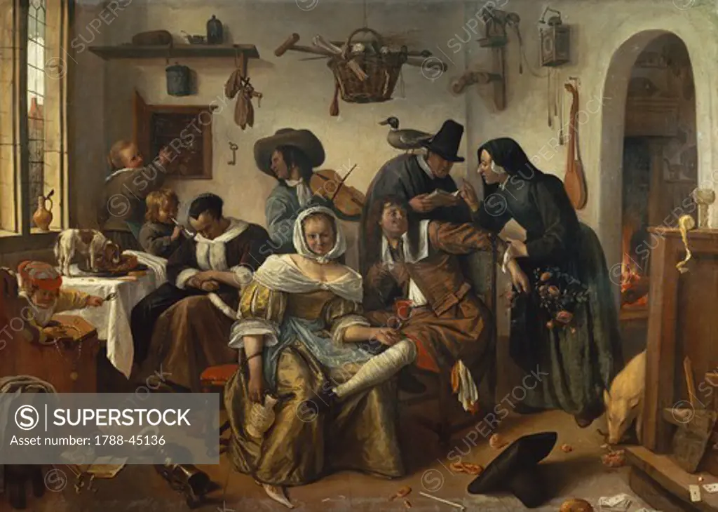 The World Upside Down, 1663, by Jan Steen (1626-1679), oil on canvas, 105x145 cm.