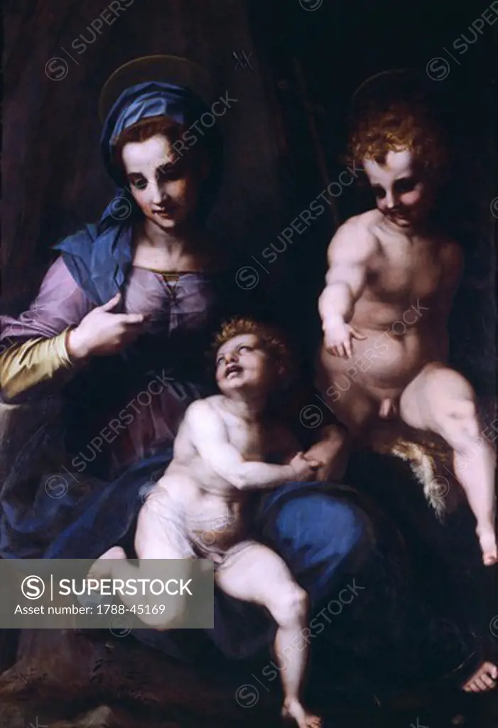The Madonna and Child with the Infant Saint John the Baptist, 1516-1517, by Andrea d'Agnolo di Francesco di Luca di Paolo del Migliore Vannucchi known as Andrea del Sarto (1486-1530), oil on canvas, 154x101 cm.