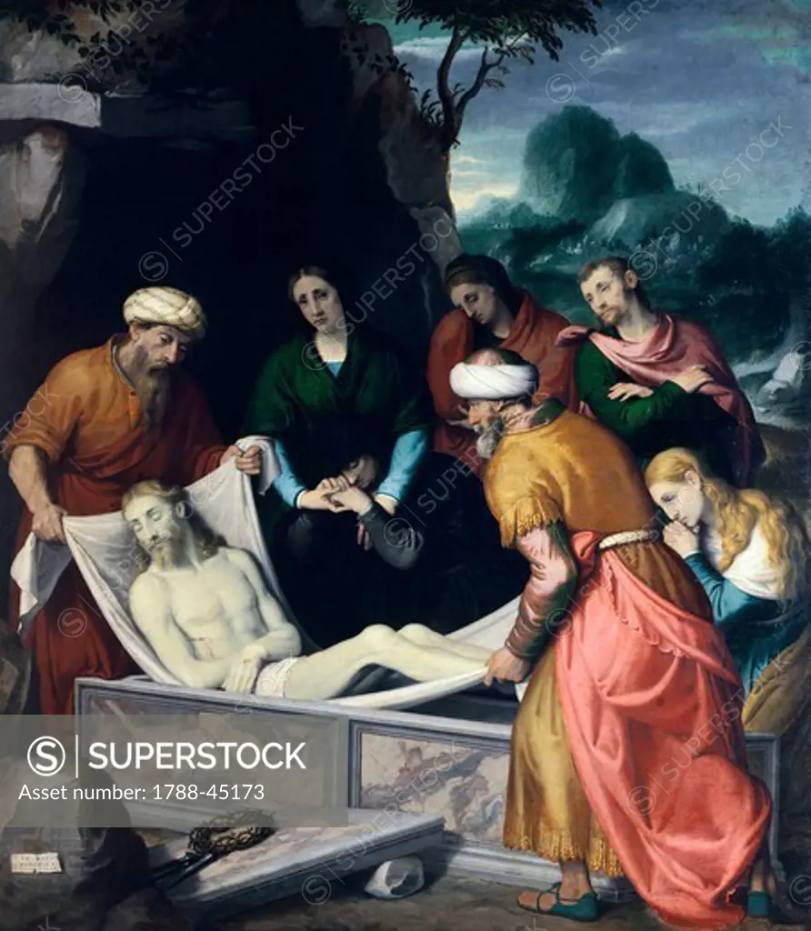 Deposition of Christ in the tomb, 1566, by Giovanni Battista Moroni (ca 1525-1578), oil on canvas, 185x215 cm.