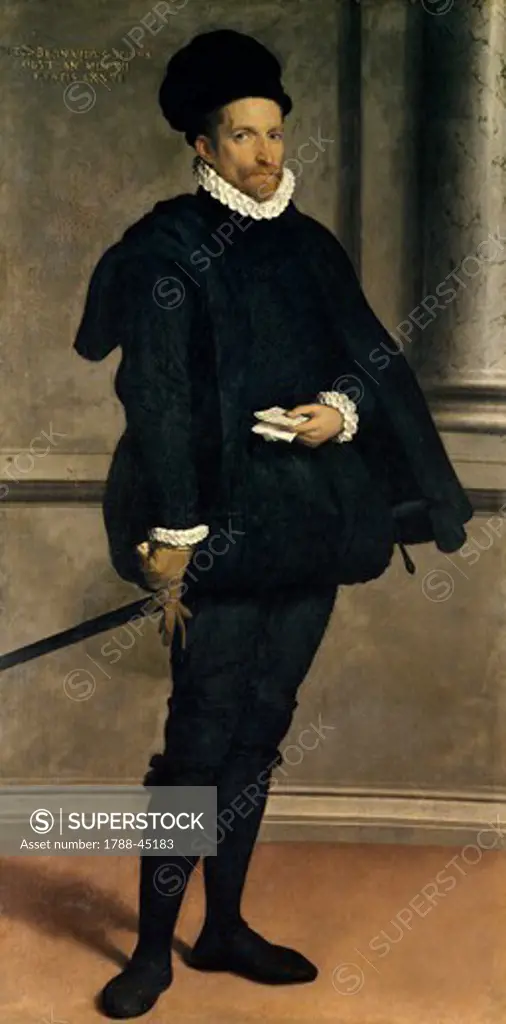 Portrait of the noble Bernardo Spini, 1570, by Giovanni Battista Moroni (ca 1525-1578), oil on canvas, 197.6x98.5 cm.