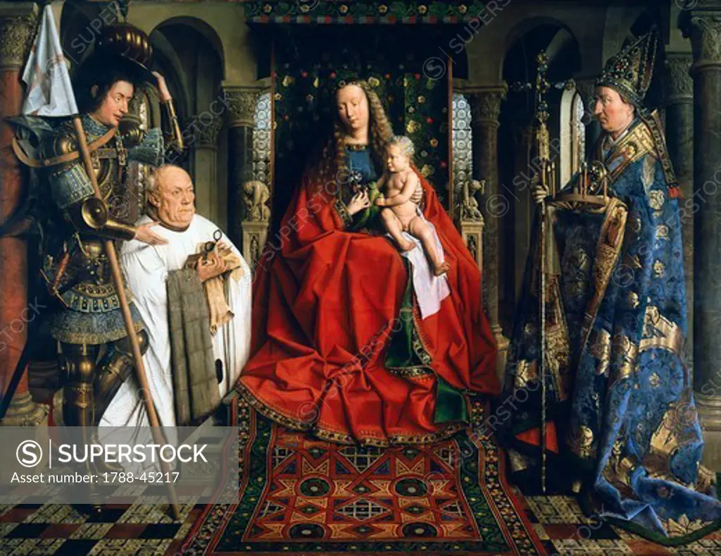 The Madonna with Canon van der Paele, 1436, by Jan van Eyck (1390-1441), oil on canvas.