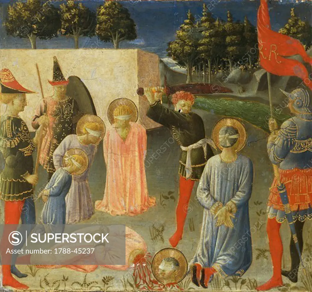 Predella depicting the beheading of St Cosmas and St Damian, Annalena Altarpiece, ca 1430, by Giovanni da Fiesole known as Fra Angelico (1400-ca 1455), tempera on wood, 108x202 cm.