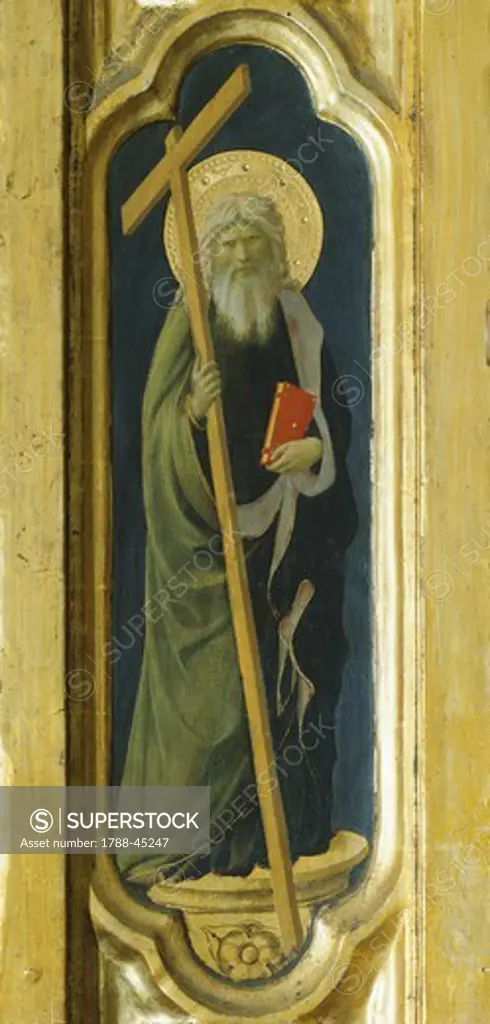 Lateral pillar with the figure of a saint, detail from The Deposition from the Cross or the Altarpiece of the Holy Trinity, ca 1432, by Giovanni da Fiesole known as Fra Angelico (1400-ca 1455), tempera on wood, 176x185 cm.