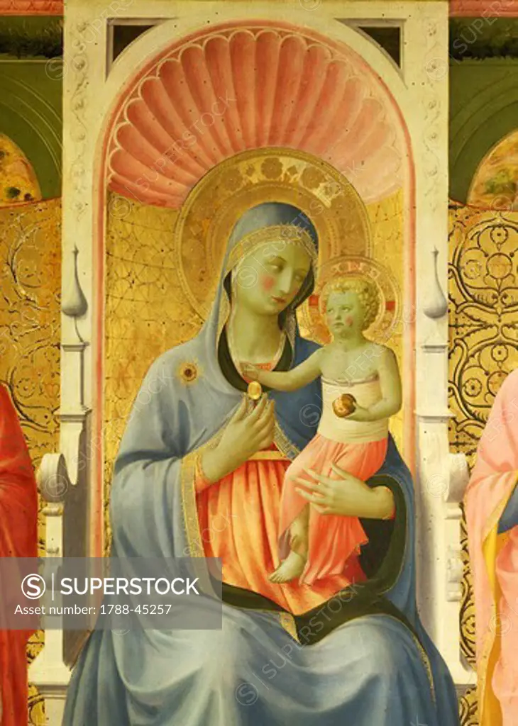 Madonna anc child, detail from Annalena Altarpiece, ca 1430, by Giovanni da Fiesole known as Fra Angelico (1400-ca 1455), tempera on wood, 108x202 cm.