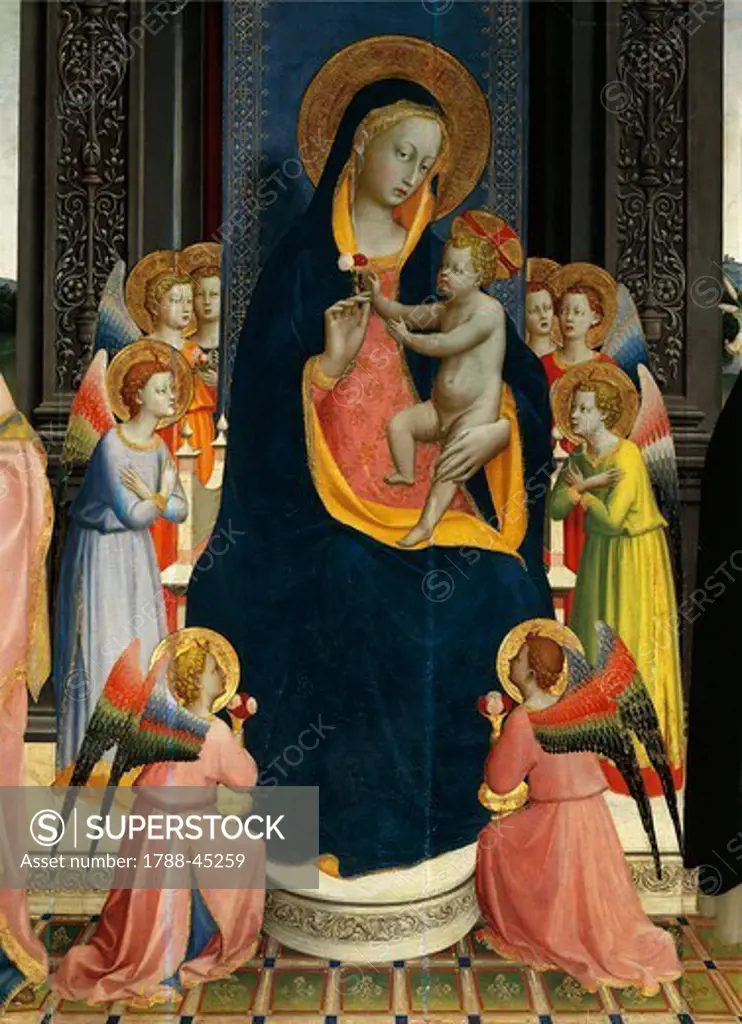 Madonna and Child Enthroned with Saints, by Giovanni da Fiesole known as Fra Angelico (1400-ca 1455), tempera on wood. Detail.