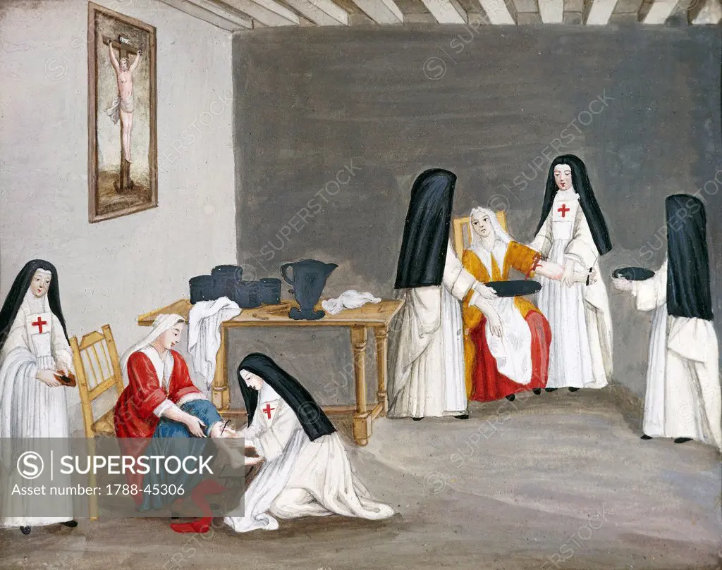 Port-Royal des Champs Abbey, the sisters caring for the sick, 1710, by Louise-Magdeleine Hortemels (1688-1767), France.