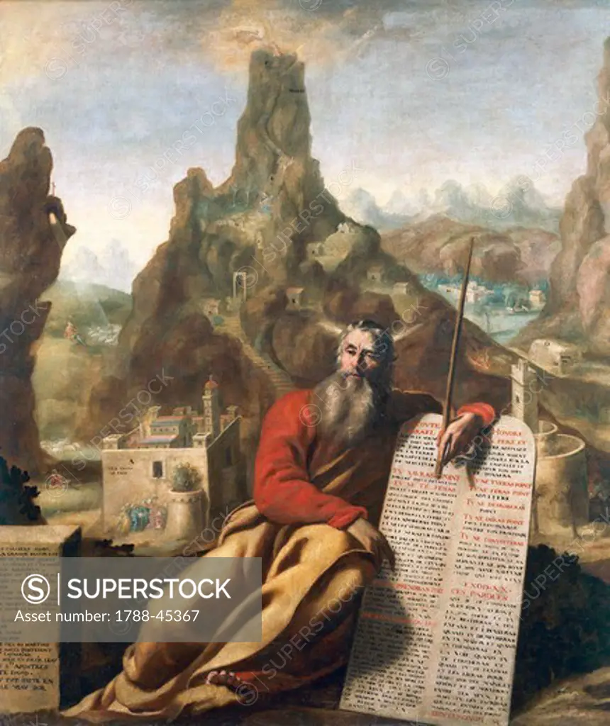 Moses on Mount Sinai, ca 1655, by Jacques de Letin (1597-1661), oil on canvas, 210x232 cm.