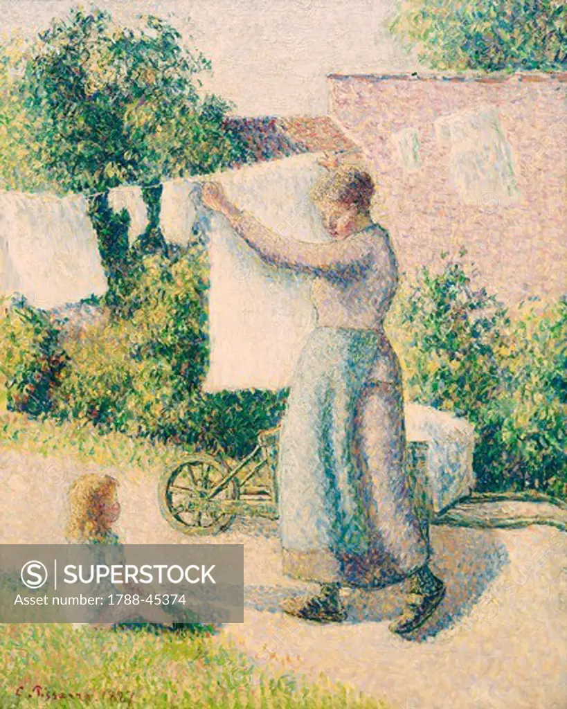 Woman Hanging Laundry, 1887, by Camille Pissarro (1831-1903).