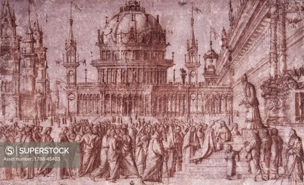 Presentation of the Virgin in the Temple by Vittore Carpaccio (ca 1465- ca 1526), drawing.