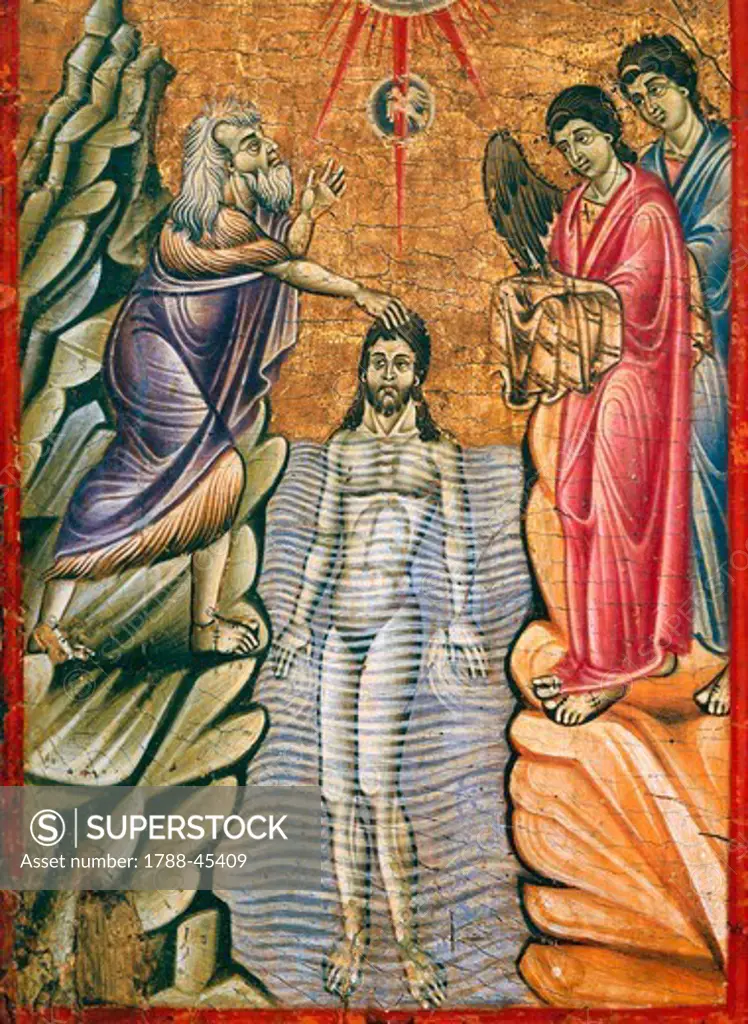 Baptism of Christ, by Umbrian-Tuscan Master, late 1200.