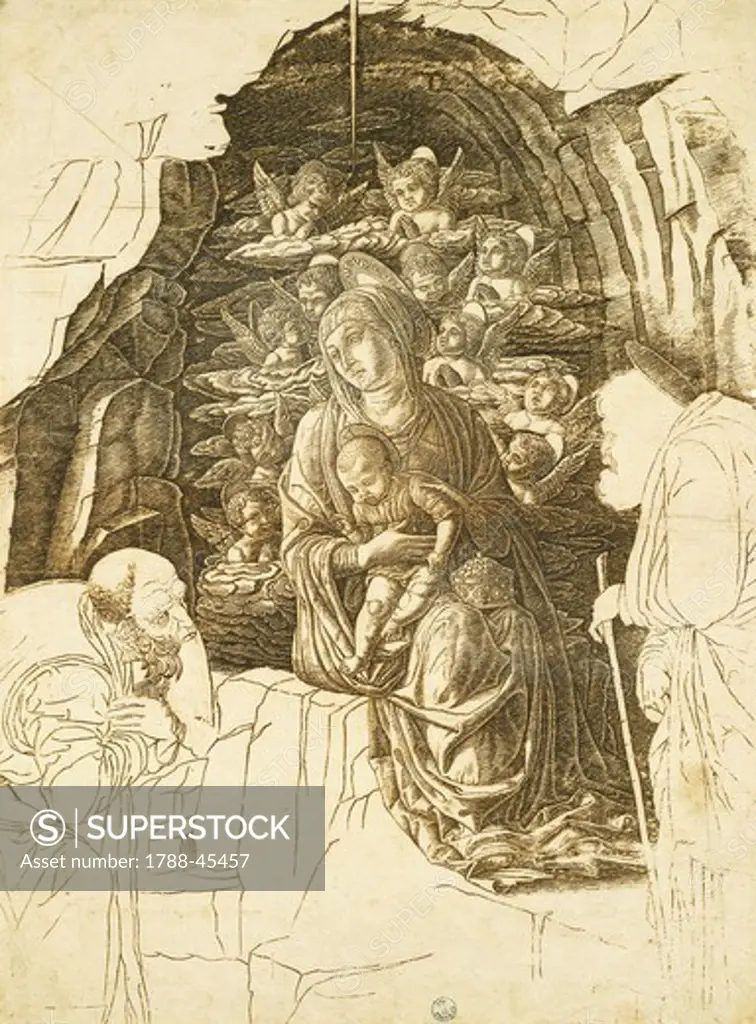 Study for the Adoration of the Magi by Andrea Mantegna (1431-1506), drawing.