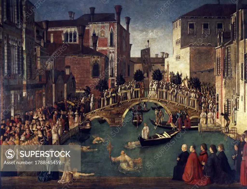 Miracle of the Cross at the Bridge of San Lorenzo, ca 1500, by Gentile Bellini (1429-1507), tempera on wood, 323x430 cm.