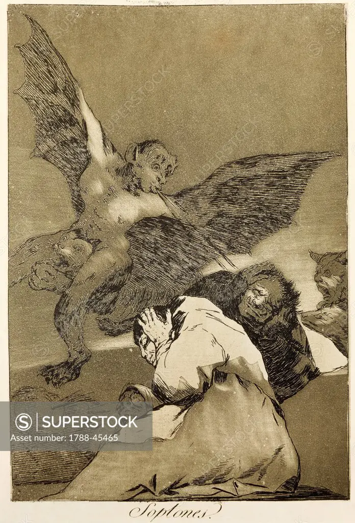 Snitches, by Francisco de Goya (1746-1828). Etching and aquatint number 48 in the series Capricci (Caprichos).