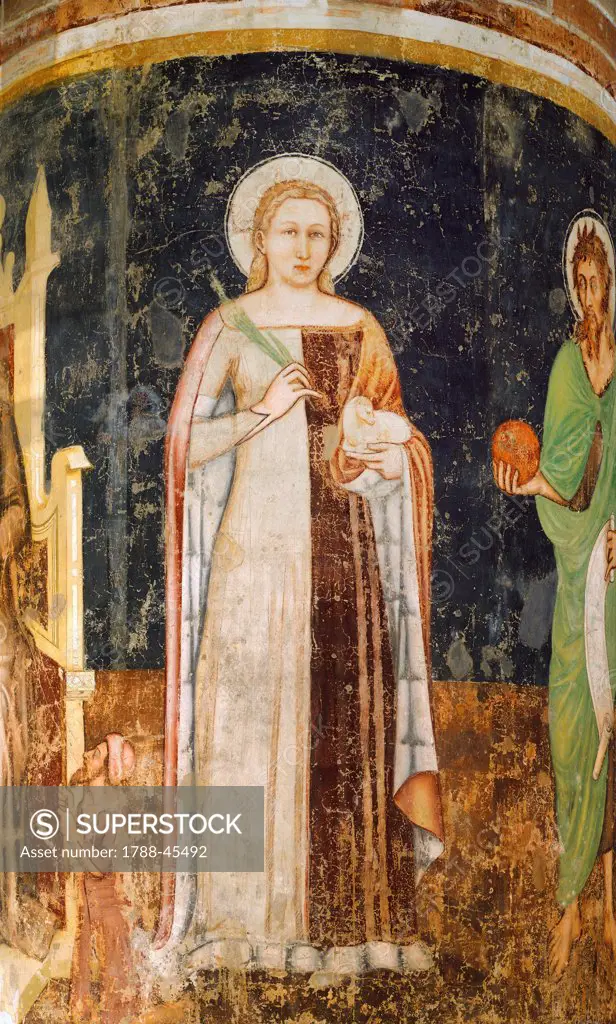 St Agnes, by Tommaso da Modena (1326-1379), fresco. Church of San Nicolo, Treviso.