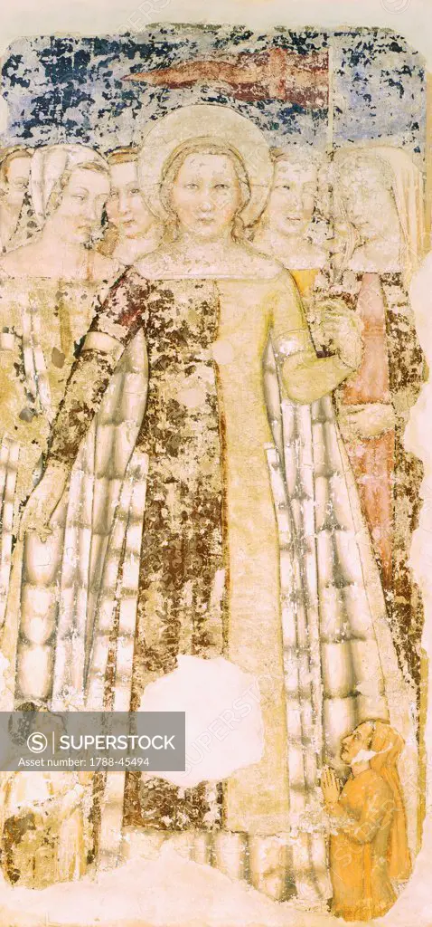 St Ursula in glory, detail from the Stories of St Ursula, by Tommaso da Modena (1326-1379), fresco. Church of Santa Caterina, Treviso.