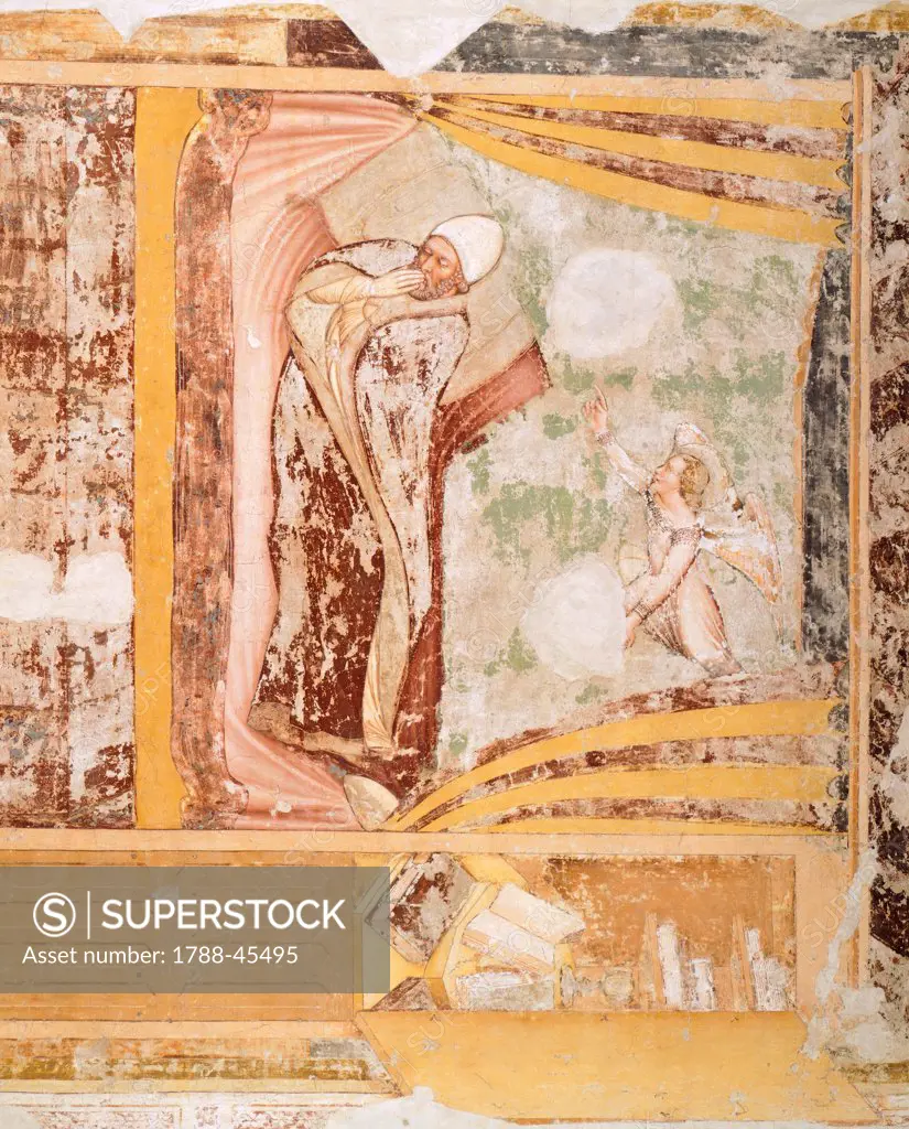 The Pope's dream, detail from the Stories of St Ursula, by Tommaso da Modena (1326-1379), fresco. Church of Santa Caterina, Treviso.