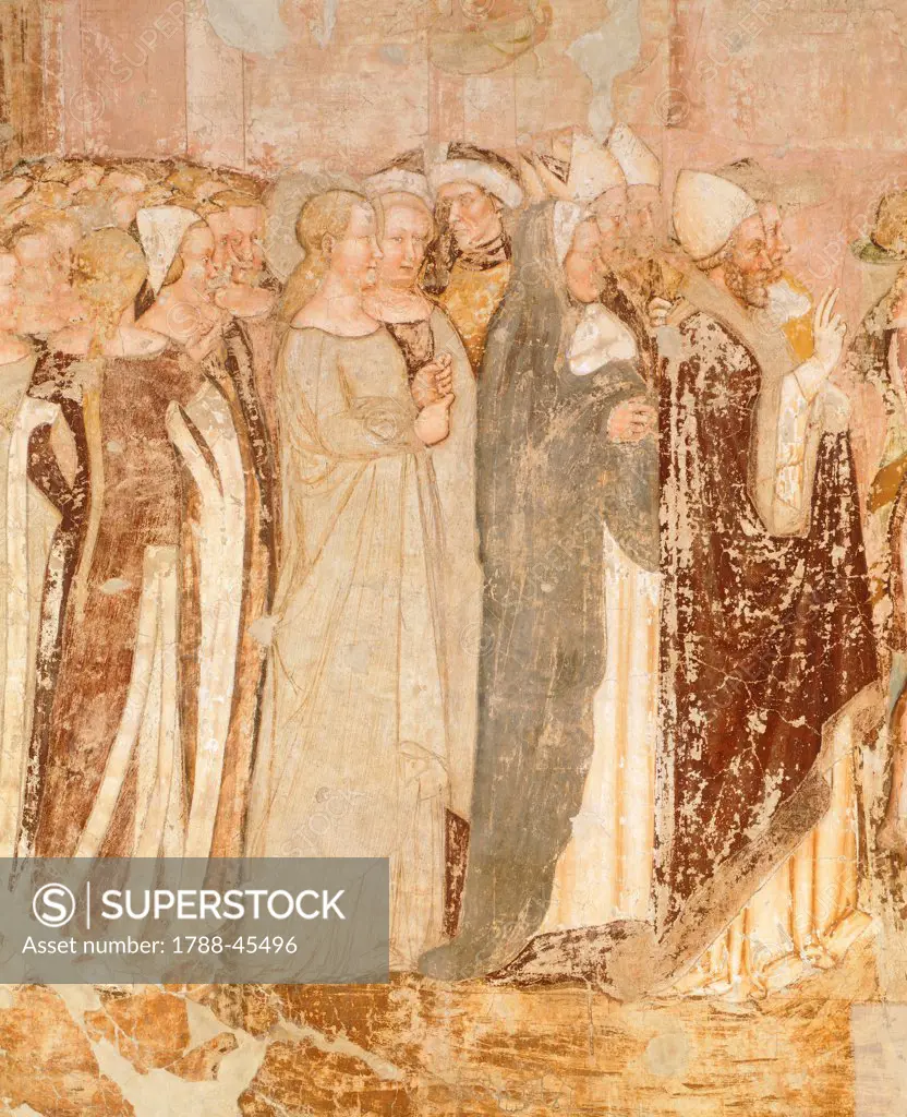 The departure from Rome, detail from the Stories of St Ursula, by Tommaso da Modena (1326-1379), fresco. Detail. Church of Santa Caterina, Treviso.
