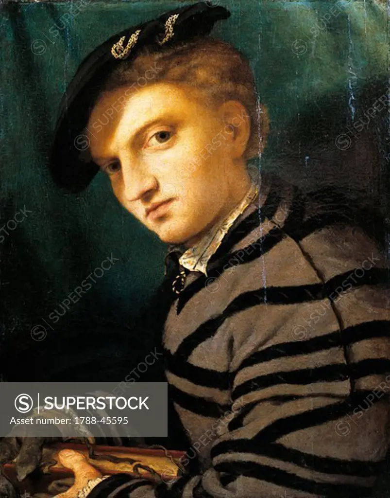 Portrait of a young man, ca 1526, by Lorenzo Lotto (1480 ca- 1556), oil on panel.