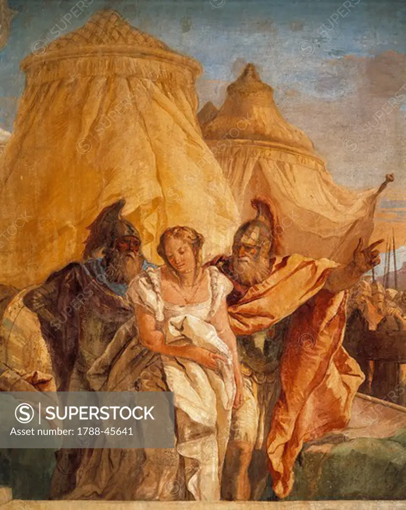 Eurybates and Talthybius lead Briseis to Agamemnone, by Giambattista Tiepolo (1696-1770), fresco. Villa Valmarana 'Ai Nani', Vicenza.