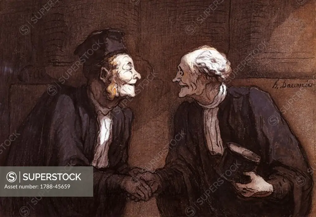 Two lawyers the handshake, by Honore Daumier (1808-1879).