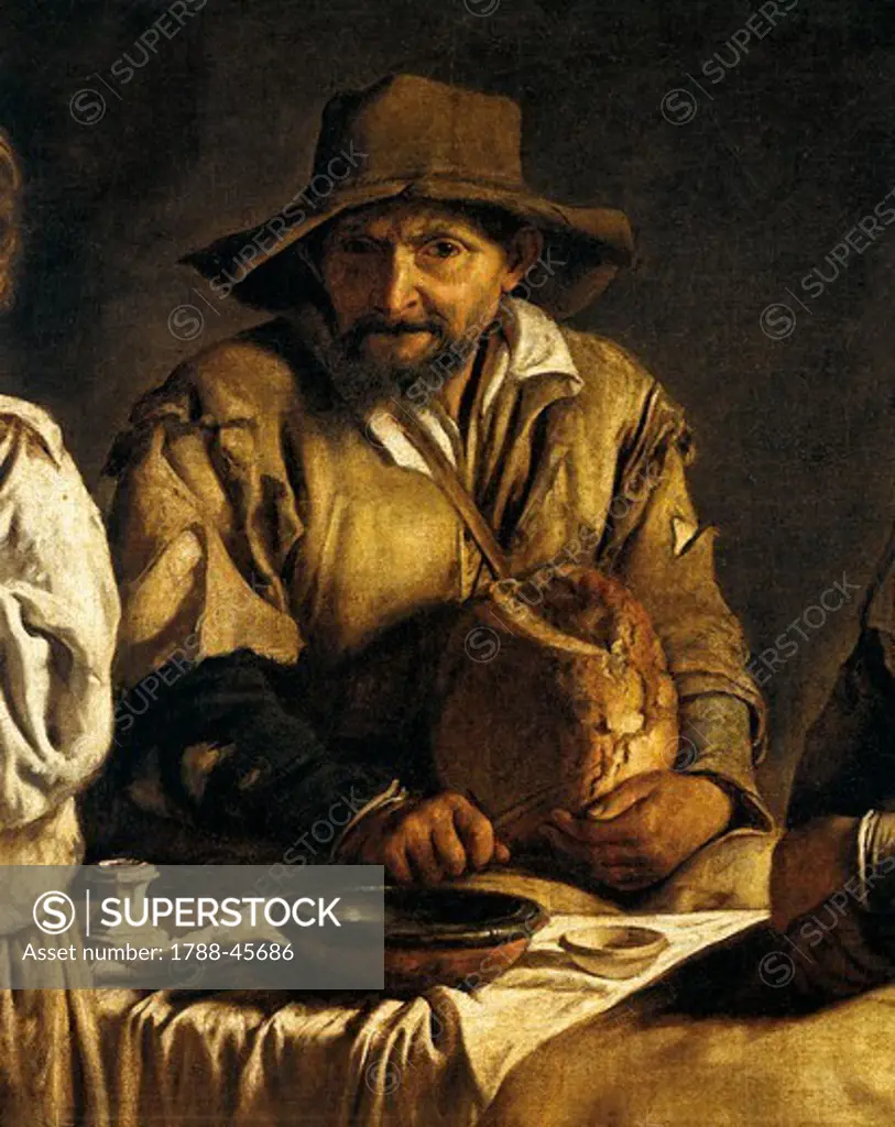 Peasant family in an interior, by Louis Le Nain (1593-1648). Detail.