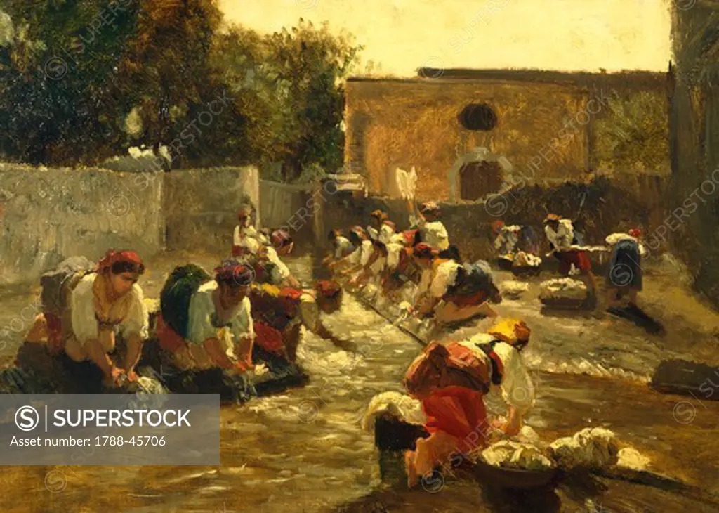 Women washing in the river, by Filippo Palizzi (1818-1899).