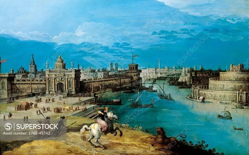 Semiramide hunting the lion at the gates of Babylon, by Adriaen Van Nieulant the Younger (1587-1658).