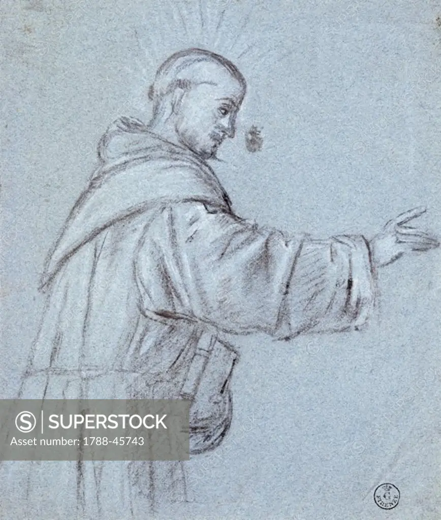 A monk, by Titian (ca 1490-1576), drawing.