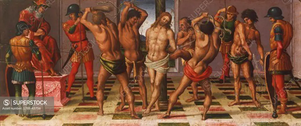 Stories of Christ: The flagellation, 1502, by Luca Signorelli (ca 1445-1523).