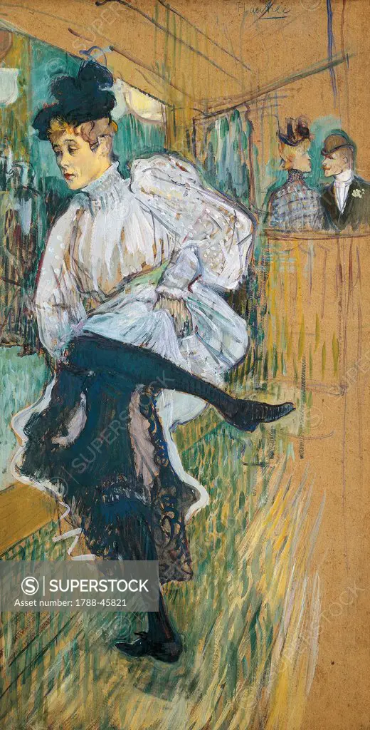 Jane Avril dancing (Jane Avril dansant), ca 1892, by Henri de Toulouse Lautrec (1864-1901), oil on cardboard, 85x45 cm.
