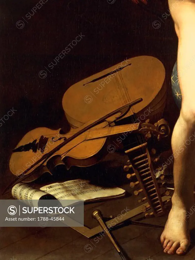 Representation of musical instruments, detail of Amor Victorious or Love Conquers All, 1599-1600, by Michelangelo Merisi da Caravaggio (1571-1610), oil on canvas, 156x113 cm.