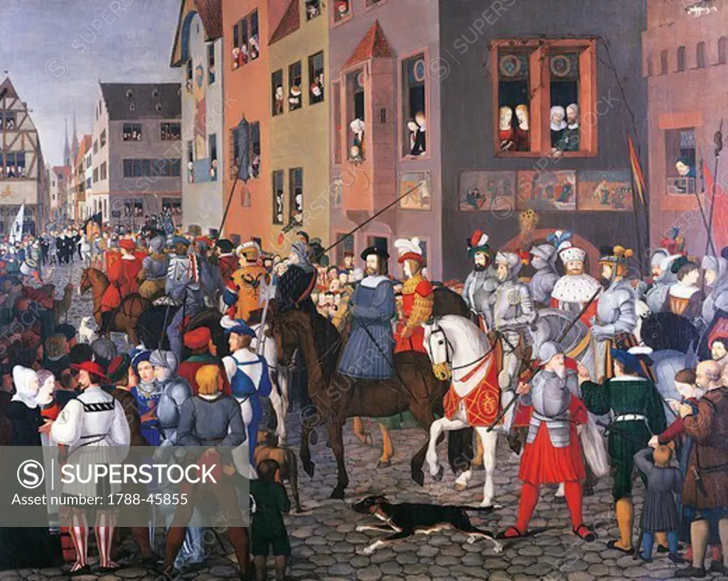 The entry of Emperor Rudolf of Habsburg into Basel, 1809-1810, by Franz Pforr (1788-1812), oil on canvas, 90x119 cm.