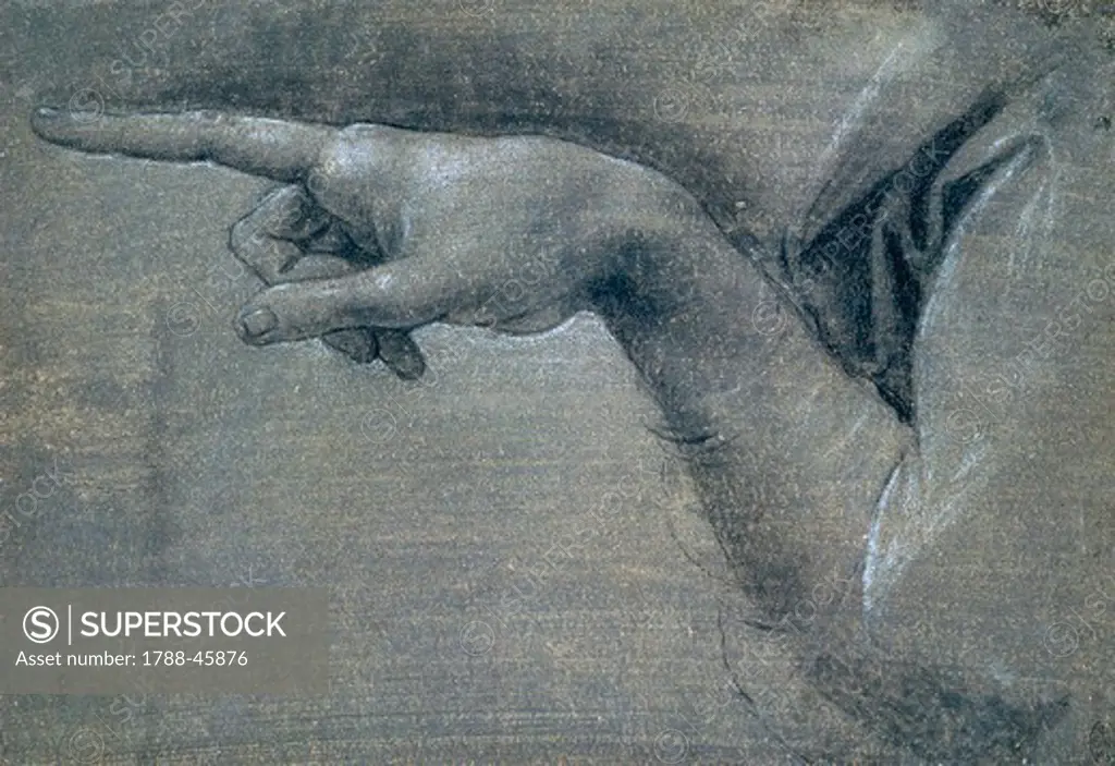 Study for the right hand of an angel, by Leonardo da Vinci (1452-1519), drawing.