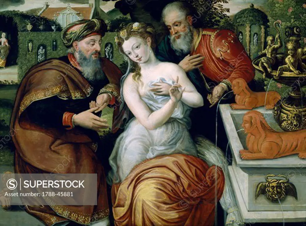 Susanna and the Elders, by a 16th century Flemish painter, oil on canvas, 74x106 cm.