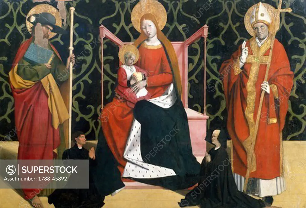 The Virgin with Child between St James and a bishop, 1444-1445, by Enguerrand Quarton (ca 1420-after 1466), panel.