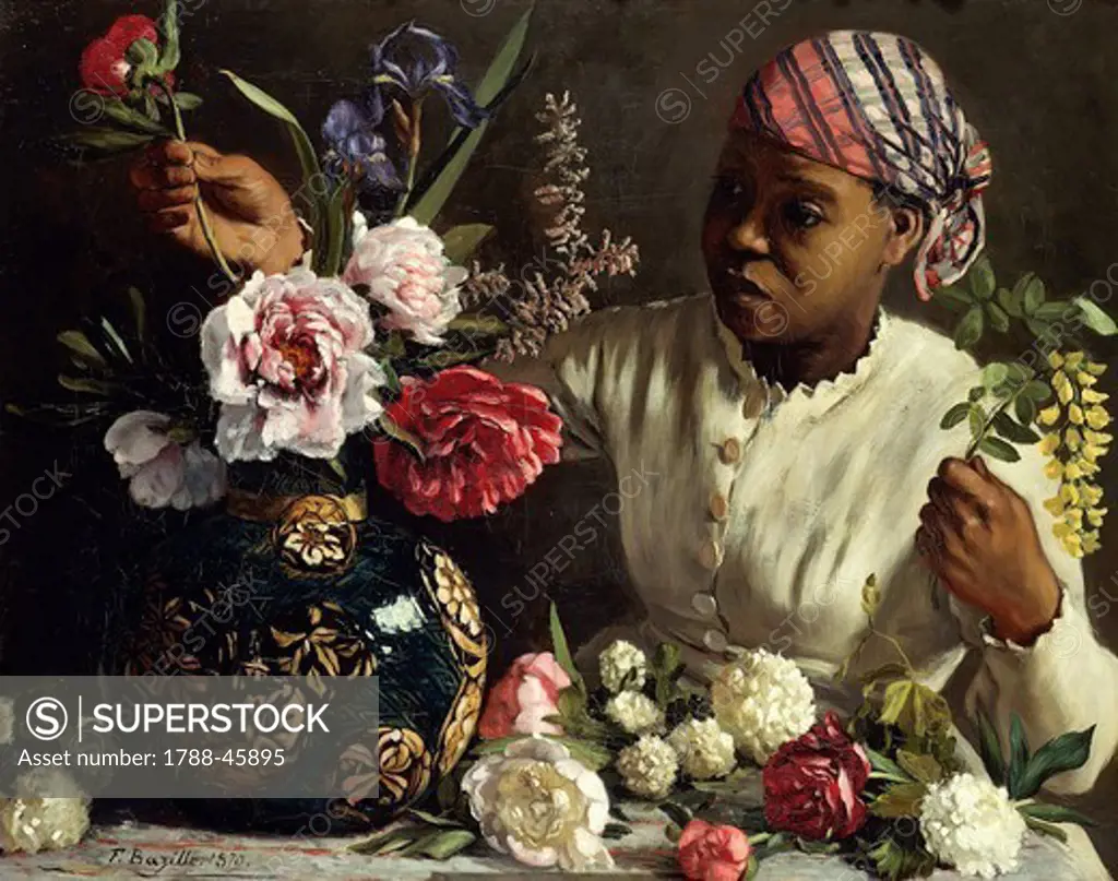Negress with Peonies, 1870, by Jean Frederic Bazille (1841-1870).
