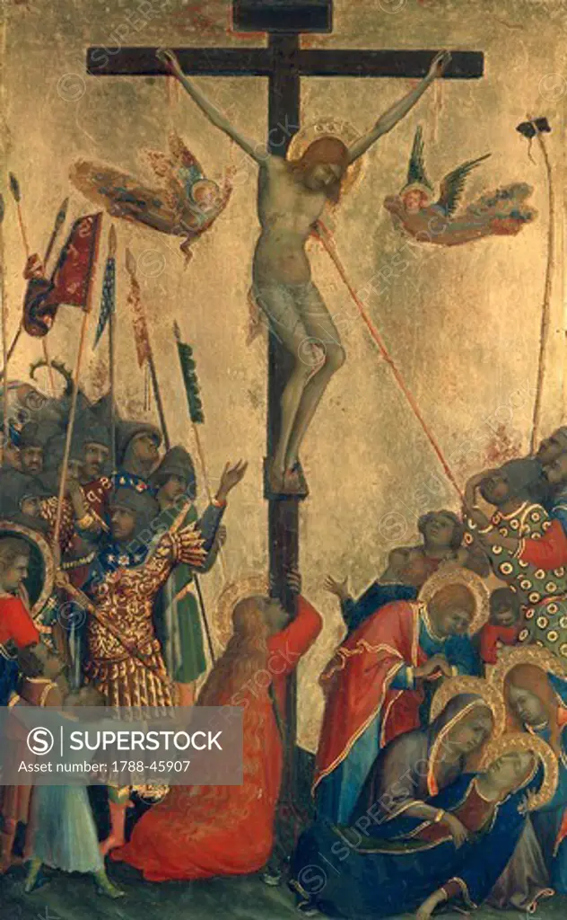 Crucifixion, panel from the Altarpiece of the Passion or Orsini polyptych, by Simone Martini (1284-1344), tempera and gold on wood panel, 29x21 cm.