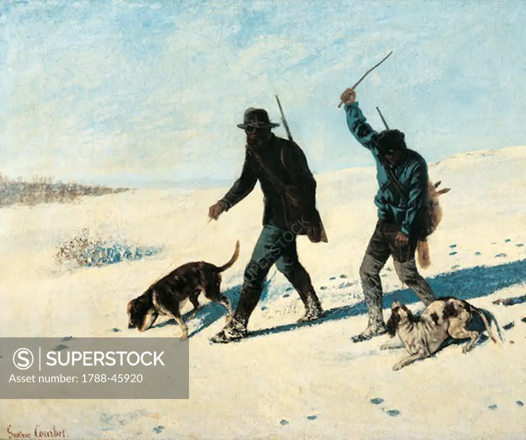 Poachers in the snow, 1867, by Gustave Courbet (1819-1877).