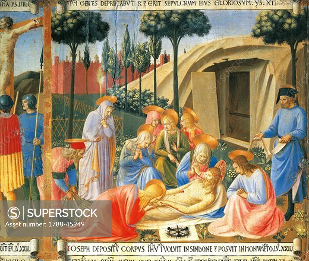 Inset depicting the mourning of Christ, panel from the Armadio degli Argenti (Silver Chest) with the life of Jesus, 1451-1453, by Giovanni da Fiesole known as Fra Angelico (1400-ca 1455), tempera on wood.