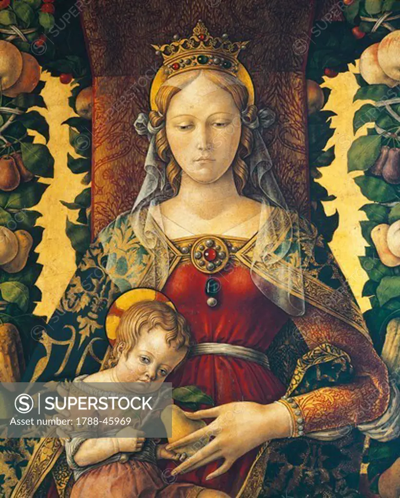 The Madonna of the Little Candle, 1490, by Carlo Crivelli (ca 1430-ca 1495), oil on canvas, 218x75 cm. Detail.