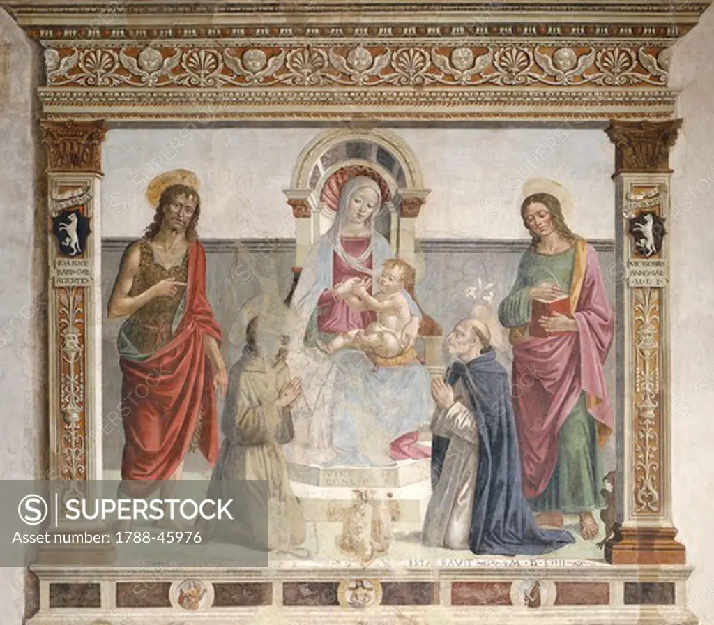 Madonna and Child with Saints, 1554, by the School of Ghirlandaio, fresco. Palazzo dei Vicari, Scarborough, Florence.