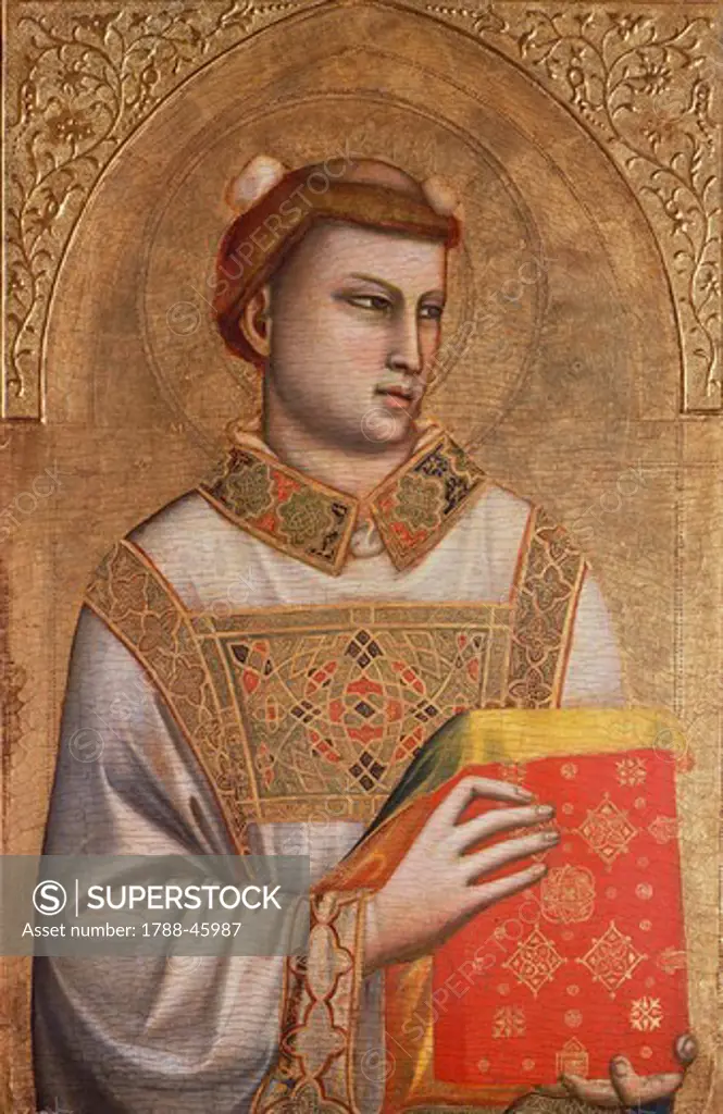 St Stephen, ca 1330-1335, by Giotto (1267-1337), tempera and gold on wood, 84x54 cm.